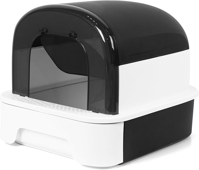Enclosed Litter Box with Front Door Flap and Scoop, Covered Kitty Litter Box with Handle and Buckles for Portability and Privacy (Shining Black)