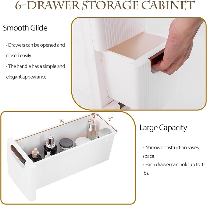 POWERSTONE 3-Drawer Plastic Rolling Storage Cabinet, Narrow Organizer Cart with 4 Wheels, Space-Saving Slim Mobile Utility Cart for Bedroom, Bathroom, Office & Classroom