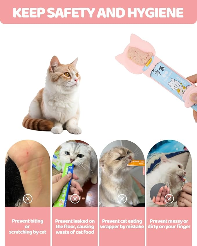 5 PCS Cat Food Can Covers Lids Set - Cute Paw Design Pet Cans Lids Covers with Can Opener, Wet Food Spoon & Cat Treat Squeeze Spoon for Cats, Dogs (Pink)