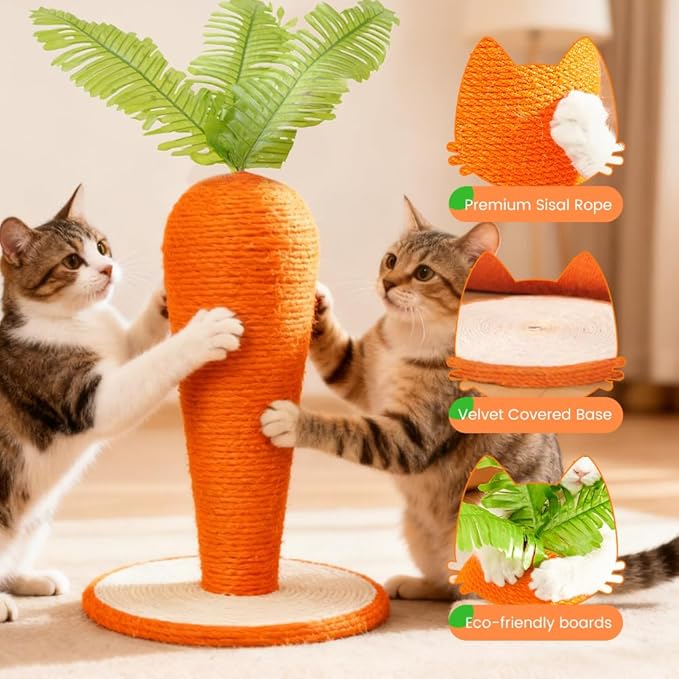 Carrot Cat Scratching Post, CuteTall Scratching Post, Indoor Nature Sisal Cat Scratcher for Cats and Kittens