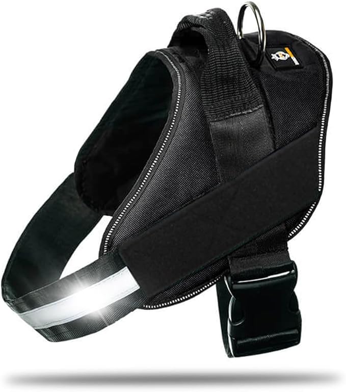 Non Pull Dog Harness with Patch Panels and Handle, Adjustable, Reflective, No Choke, Heavy Duty Easy On Service Dog Vest Harnesses for Medium Large Small Sized Dogs - Black, XL