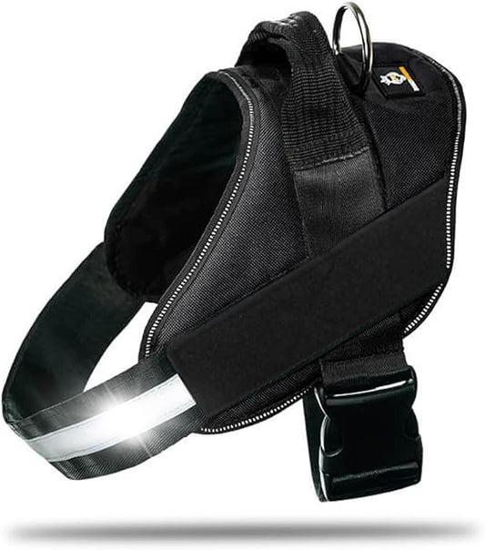 Non Pull Dog Harness with Patch Panels and Handle, Adjustable, Reflective, No Choke, Heavy Duty Easy On Service Dog Vest Harnesses for Medium Large Small Sized Dogs - Black, M