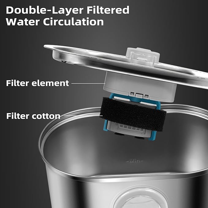 Ultra-Quiet Replacement Pump and Stainless Steel Cat Water Fountain