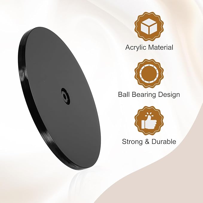 uxcell 1Pack Acrylic Lazy Susan Turntable, 8" Spinner Lazy Susan Turntable Organizer, Acrylic Ball Bearing Rotating Tray for Pantry Spice Rack Decorating, Black