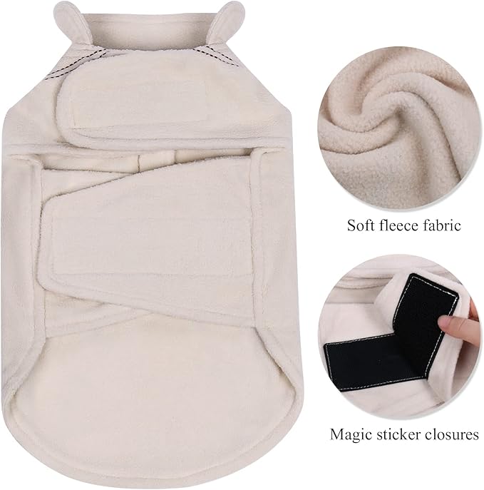 VIVAGLORY Dog Fleece Coat Warm Jacket with Hook and Loop Fastener, Easy to Take on and Off, Winter Vest Sweater for Small Medium Large Dogs Puppy Windproof Clothes for Cold Weather, Beige, L