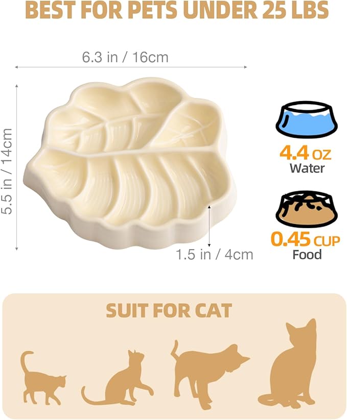 Slow Feeder Dog Bowl, 0.44 Cups Ceramic Dog Food Dish for Fast Eaters Small Breed, Puzzle Bowl for Small Dogs and Cats(Yellow)