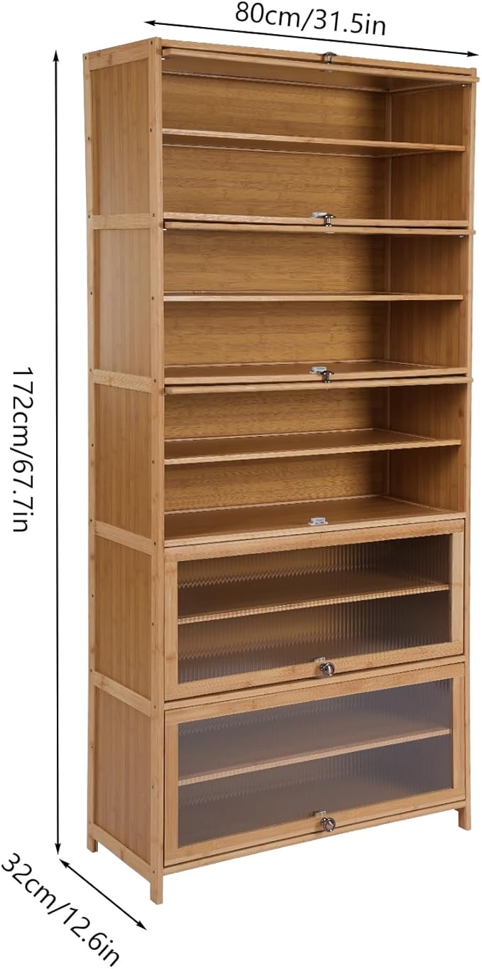 10 Tiers Shoe Rack, Bamboo Shoe Cabinet with Flip Doors Freestanding Shoe Shelf Storage Organizer for Closet, 40-45 Pairs Large Capacity Shoe Storage Cabinet for Closet, Hallway (Brown)