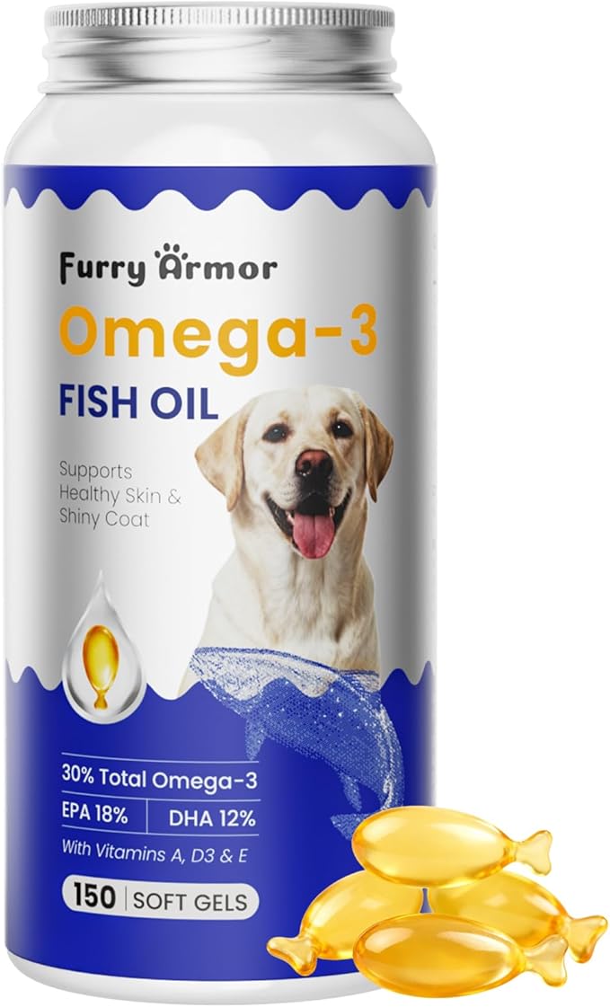 Omega 3 Fish Oil for Dogs & Cats- 150 Softgels for Skin, Coat & Joint Support | Naturally Palatable Fast-Absorbing Supplement with EPA & DHA | Made from Wild-Caught Fish