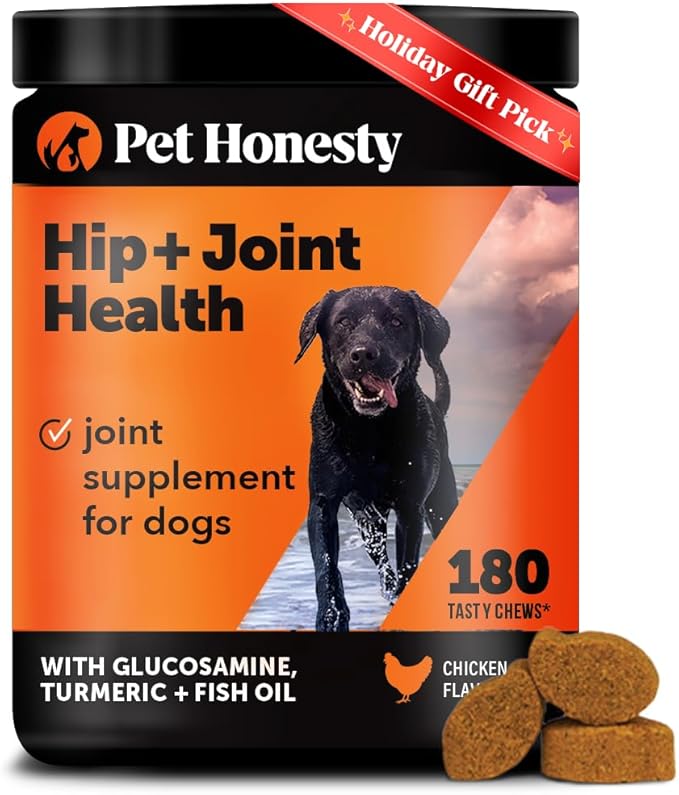 Pet Honesty Hip & Joint Health Soft Chews for Dogs, Joint Supplement with Glucosamine Chondroitin, MSM, Turmeric, Joint Support + Mobility, May Reduce Occasional Discomfort (Chicken 180 Count)