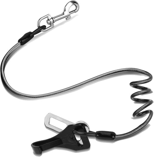 Seat Belt for Car, Chew Proof Leash 2 in 1 Steel Cable With Elastic Bungee Buffer Dog Seatbelt Harness Latch Bar Attachment Heavy Duty for Medium Large Dogs Chewer