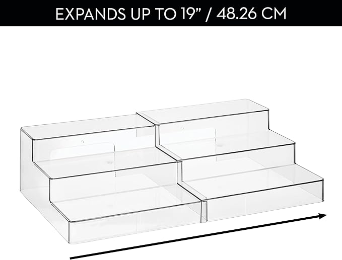 iDesign 3-Tier Expandable Spice Rack Organizer for Cabinet, Pantry or Countertop, Clear, Made in USA