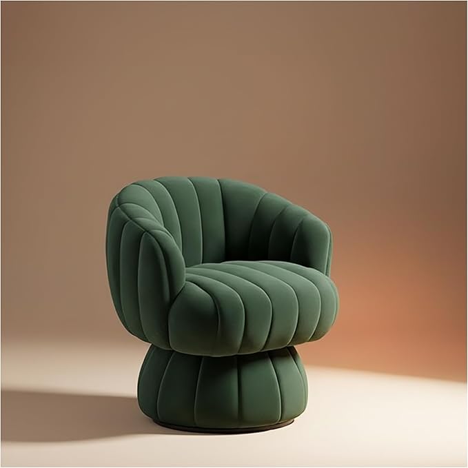 Vanity 360-Degree Swivel Accent Chair - Mid Century Modern Plush Round Makeup Chair, Relaxing Comfy Lounge Sofa Arm Chairs, Idear for Living Room, Bedroom (Green, Velvet Fabric)