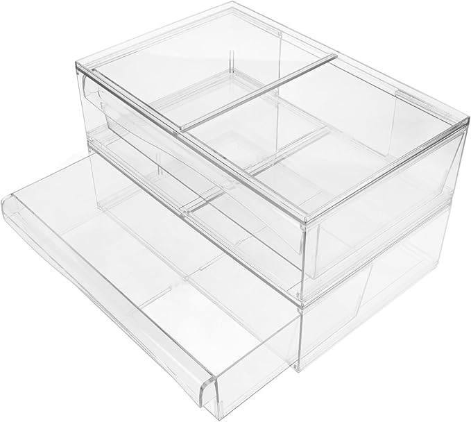 2pcs Acrylic Makeup Storage Organizer Stackable Space-saving Desktop Storage for Cosmetics and Accessories for Neat and Orderly Vanity Bathroom Use