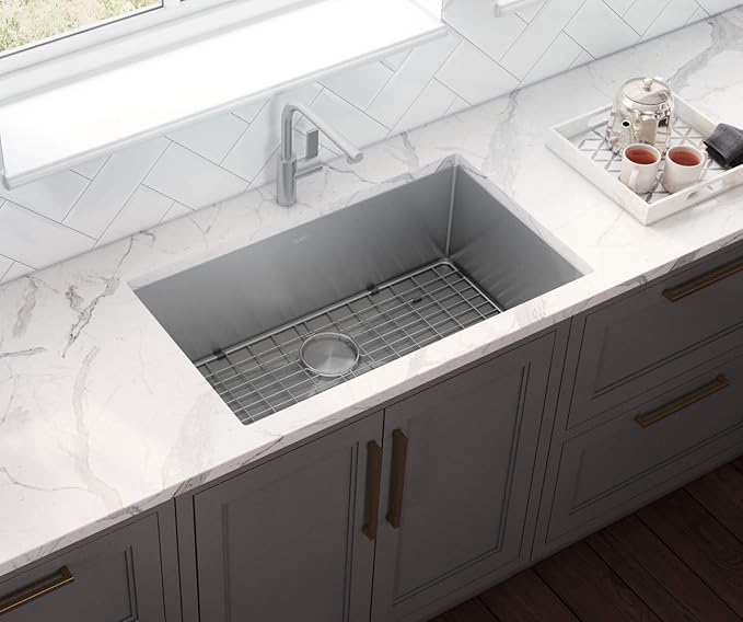 Ruvati 27-inch Rounded Corner Undermount Kitchen Sinks Single Bowl – Durable 16 Gauge Stainless Steel Kitchen Sink with Brushed Finish hides scratches, Easy-to-Clean Undermount Sink - RVH7127