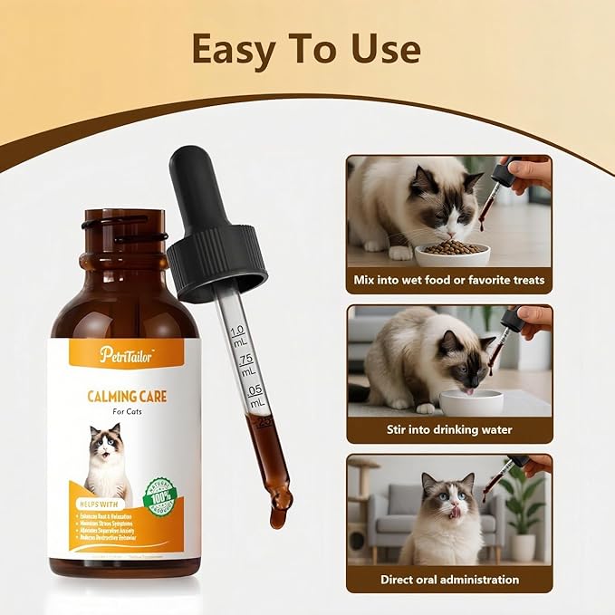 Cat Calming Drops – Natural Anxiety & Stress Relief for Cats | Sleep Aid, Travel & Grooming Support | Helps with Aggression, Loud Noises & Night Restlessness | Safe Herbal Formula