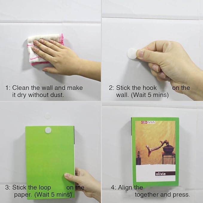 1600pcs (800 Pair Sets) 15mm Diameter Sticky Back Hook, Self Adhesive Dots Loop Tapes for DIY Crafts Office Classroom (White)