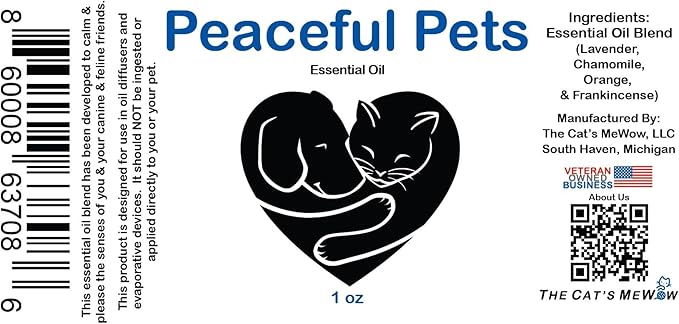 The Cat's MeWow Peaceful Pets Calming Essential Oil - Natural Stress Relief & Anxiety Relief for Cats & Dogs - Drug-Free Calming Solution