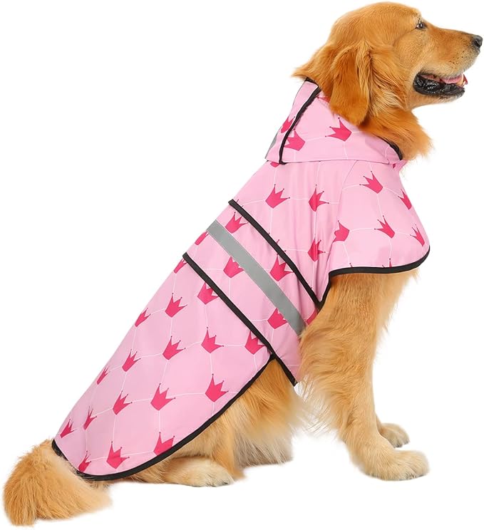 HDE Dog Raincoat Jacket Reflective Adjustable Hooded Pet Poncho Rain Coat with Leash Hole for Small to X-Large Dogs Princess - XL