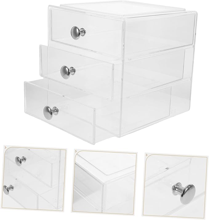Transparent Multi Functional Drawer Organizer Storage Box for Jewelry Hair Accessories Skincare Stackable Design for Home Office Organization