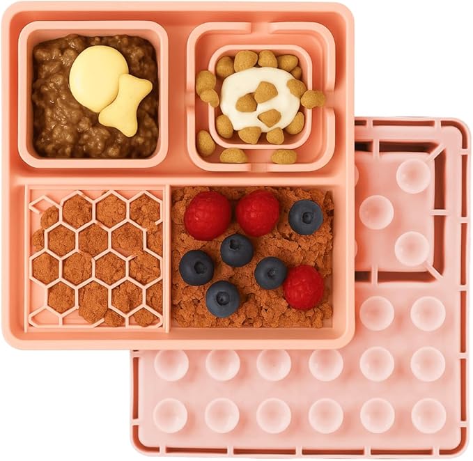 Cat & Dog Lick Mat with Suction Cups - 2-in-1 Silicone Lick Pad & Puzzle Feeder - Pet Food Mat for Anxiety Relief & Boredom - BPA-Free & Dishwasher Safe - Rose
