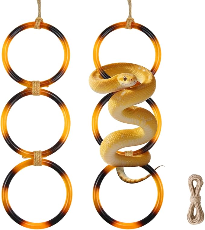 2 PCS Reptile Climbing Loops, Snake Climbing Rings, Snakes Tank Accessories for Ball Python & Climb Pet-Terrarium Enrichment Toys for Snakes, Iguana, Chameleon, Parrot, Lizard (Amber)