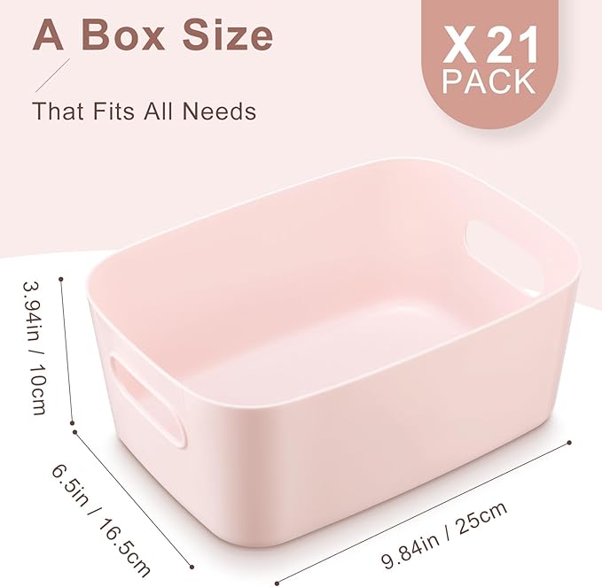 Leinuosen 21 Pack Plastic Storage Baskets Plastic Storage Bins Pantry Organizer Bins for Kitchen Freezer Cabinet Closet Bathroom Under Sink Laundry Room Bedrooms Countertops Shelve(Cute Colors)