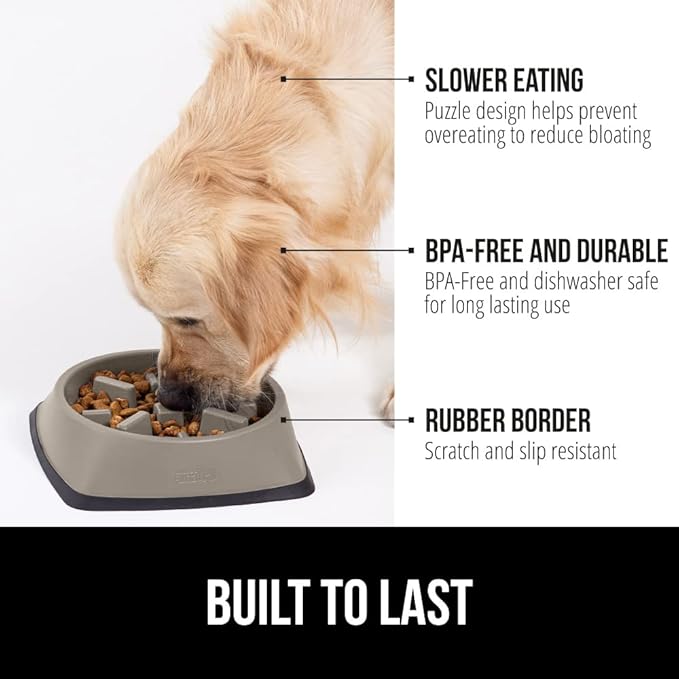 Gorilla Grip 2 Cup Slow Feeder Cat and Dog Bowl Set, 2 Cup Heavy Duty Stainless Steel Dog Bowl, Both Beige, 2 Item Bundle