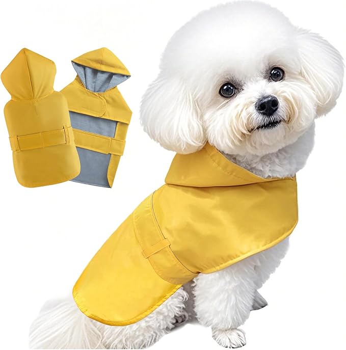 Dog Raincoat Small Dog Rain Jacket Poncho Waterproof Snowproof Pet Rain Suit for Puppy Small Dogs Cats Lined Warm Lining Hooded Leash Hole Adjustable,Yellow,XS