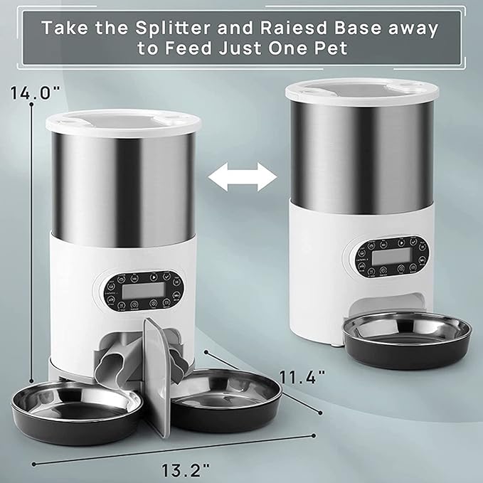 Automatic Cat Feeder for Double Pet,Pet Feeder Food Dispenser 3L/4.5L for Cat & Small Dog with Splitter & Double Bowls, Programmable 1-4 Meals Per Day & Dual Power Supply & Voice Recorder