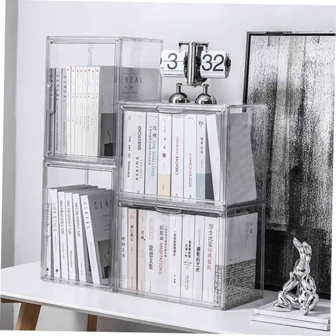 BESPORTBLE Transparent Stackable Book Storage Box with Openable Cover Acrylic Organizer for Home and Bedroom Space-saving Container for Books and Sundries Practical Desktop Holder