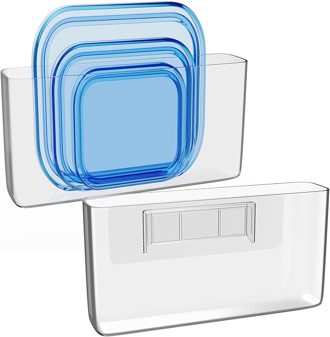 NiHome Acrylic Wall Mount Organizer 2-Pack, Slim Multi-Use Over Cabinet Storage Bins No-Drill Installation, Versatile Use for Kitchen, Bathroom, Office Perfect for Small Accessories (Clear)