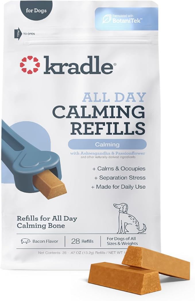 Kradle All Day Calming Bone Refills for Dogs - Chicken Flavor - GABA L-Theanine - Supports Relaxation - 28 Refill Hard Chews