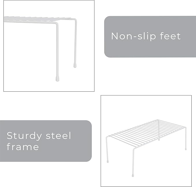 Smart Design Cabinet Storage Shelf Rack - Set of 6 - Large - 8.5 x 16 Inch - Steel Metal Wire - Rust Resistant Coating - Dish, Counter and Pantry Organization - Kitchen - White