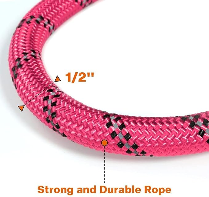Taglory Rope Dog Leash 4 FT with Comfortable Padded Handle, Highly Reflective Threads Leash for Medium Large Dogs, 1/2 inch, Pink