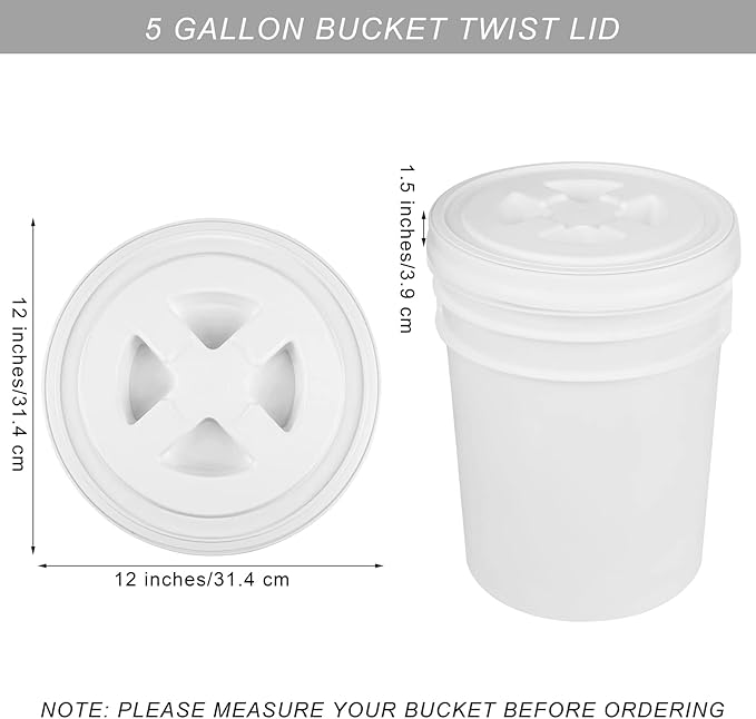 Aodaer 4 Pieces Seal Lid 5 Gallon Bucket Twist Lid Food Storage Container Lid Reusable Plastic Seal Lid Food Storage Container Lids (White)