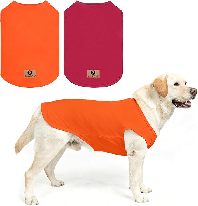 KOOLTAIL Christmas Thanksgiving Dog Clothes for Large Dogs, 2 Pack Cotton Fall/Winter Warm Dog T Shirts Coats, Insect Protection Anti-Hair Loss & Lightweight Pet Vest Tank Tops Apparel, Orange&Red, L