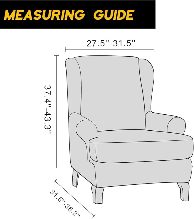 Granbest Premium Water Repellent Wingback Chair Cover 2-Piece High Stretch Jacquard Fabric Wing Back Chair Slipcovers (Wing Chair Cover, Gray)