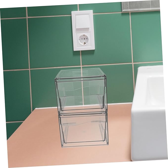 CHILDWEET 2pcs Acrylic Makeup Organizer Stackable Desktop Storage Box for Cosmetics and Items Stylish Vanity Organizer for Bathroom and Bedroom Use