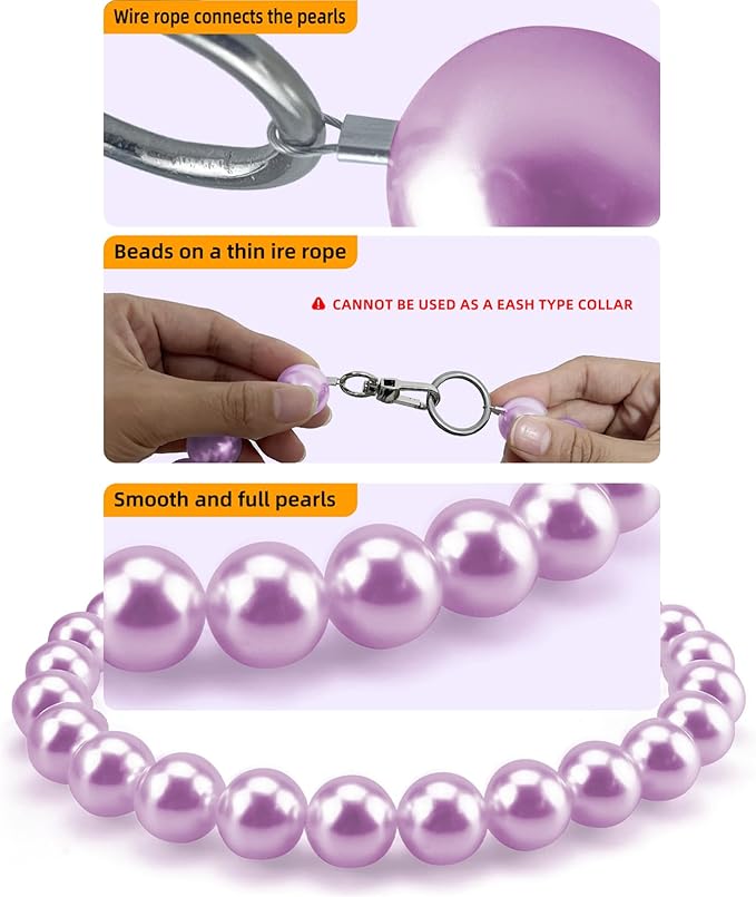 KUDES Chunky Pearl Dog Necklace (Beads 20mm),Elegant Classic Super Big Pearl Collar Necklace Accessories for Medium Large Dogs Occasions and Gatherings (Purple, 4XL(Neck Girth 22.5''-25''))