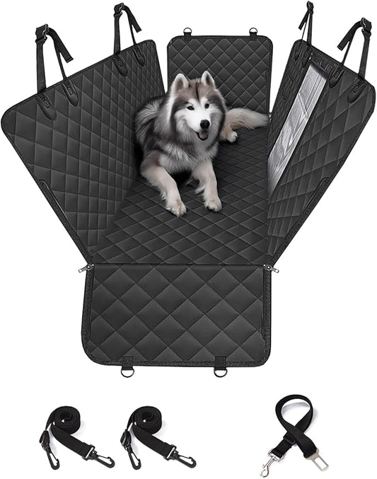 pettycare Dog Car Seat Cover for Back Seat, 600D Heavy Duty Waterproof & Scratch-Resistant for Car with Side Flap, Pet Back Seat Covers for Car with Seatbelt Black.