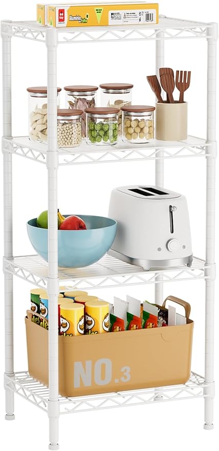 4 Tier Adjustable Storage Shelves Metal Utility Shelf Wire Shelving Unit Organizer Rack for Home Kitchen Office Bathroom Pantry Room 12" D x 18" W x 44" H
