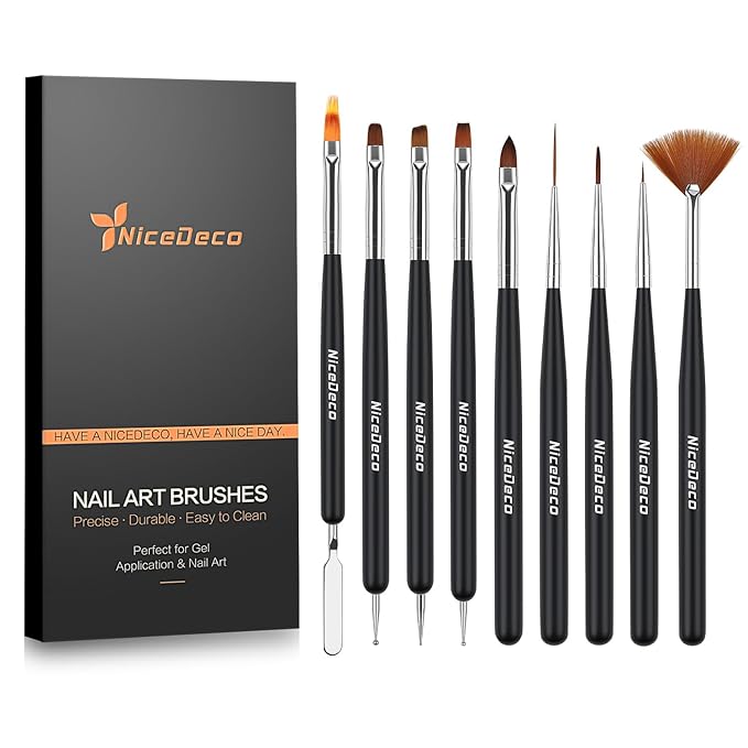 Nicedeco Nail Art Brushes 9pcs, Double-ended Nail Dotting Tool Gel Polish Liner Brushes Design Pen For Nail Drawing and Nail Paint Small Detail Brushes Manicure Design Set