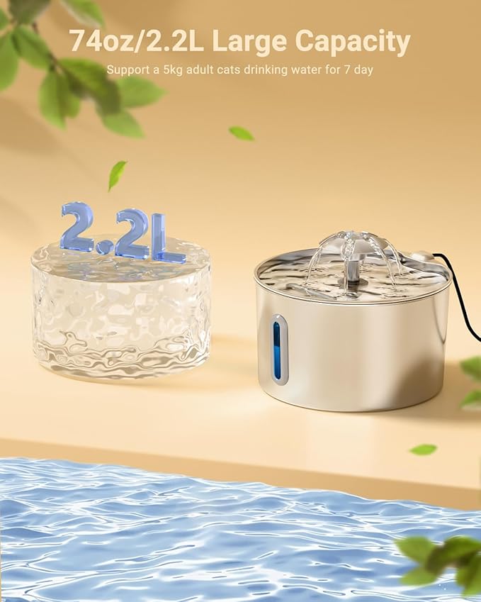 Cat Water Fountain Stainless Steel with 9 Filters & 9 Sponges