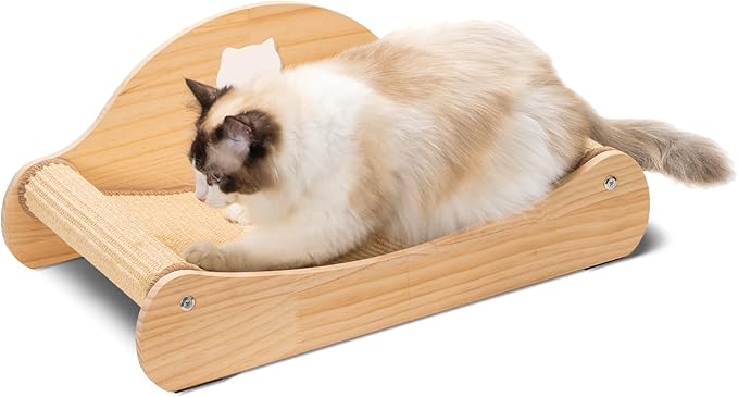 Avont Sisal Cat Scratcher Bed, Natural Solid Wood Scratch Lounger, No Mess Scratching Chair Couch for Indoor Cats -Large