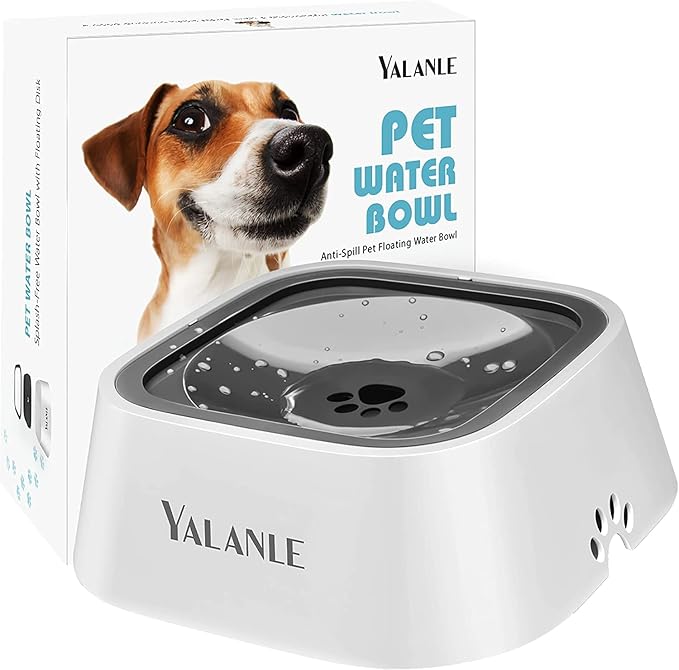 1L Dog Water Bowl No Spill, 35oz Spill Proof Dog Water Bowl Reduce Refill, Slow Drinking Pet Bowl Anti Splash No Mess for Vehicle/Outdoor/Indoor, White
