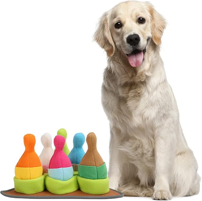 Pet Sniffing Pad, Slow Food Feeder Dispenser, Dog Puzzle Toys, Slow Eating Reduce Boredom Dog Sniffing Feeding Mat with Squeaky Bowling for Smell Training