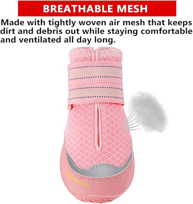 QUMY 4PCS Dog Boots for Large Dogs, Medium Dog Shoes & Paw Protectors for Hot Pavement, Summer Heat Protection, Mesh Breathable Nonslip Dog Booties for Hardfloors, Walking Running Hiking Pink Size 5