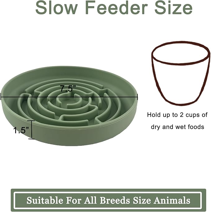 Pet Puzzle Bowl, 2 Cups Silicone Slow Feeder Dog Cat Bowl with Suction Cups, Non Slip Puzzle Bottle Lick Mat for Boredom and Anxiety Reduce,Preventing Choking, Dishwasher Safe (Green)