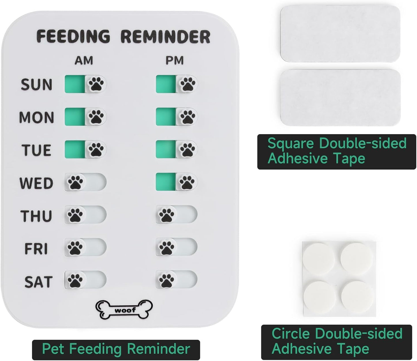 YAUYIK Dog Feeding Reminder, Magnetic Reminder Sticker, AM/PM Daily Indication Chart Feed Your Pets, Fridge Magnets and Double Sided Tape, Helps You to Track Pet Feeding & Medication (White)