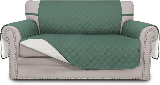 Easy-Going Reversible Loveseat Couch Cover for 2 Cushion Couch Sofa Cover for Dogs Water Resistant Furniture Protector with Foam Sticks Elastic Straps for Pet (Loveseat, Cyan/Ivory)